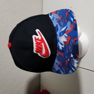 Nike Hat Cap Snap Back Gray Black Red Swoosh Spell Out Logo Athletic one size